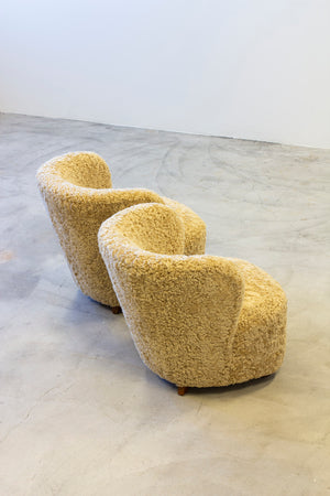 Pair of sheepskin chairs in the manner of Boesen
