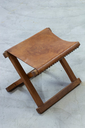 Danish leather and oak folding stool