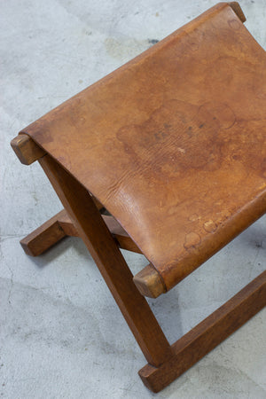 Danish leather and oak folding stool