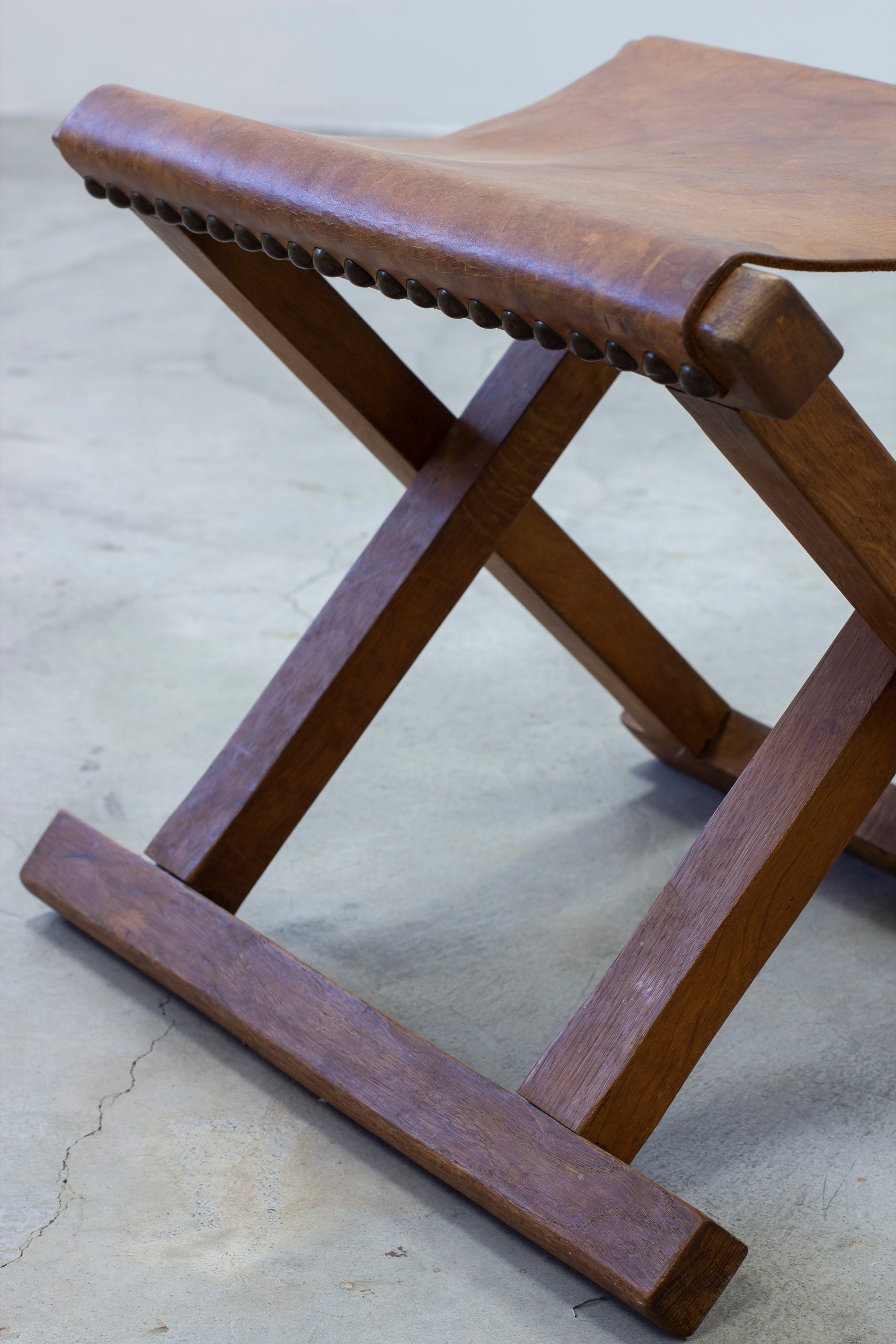 Danish leather and oak folding stool