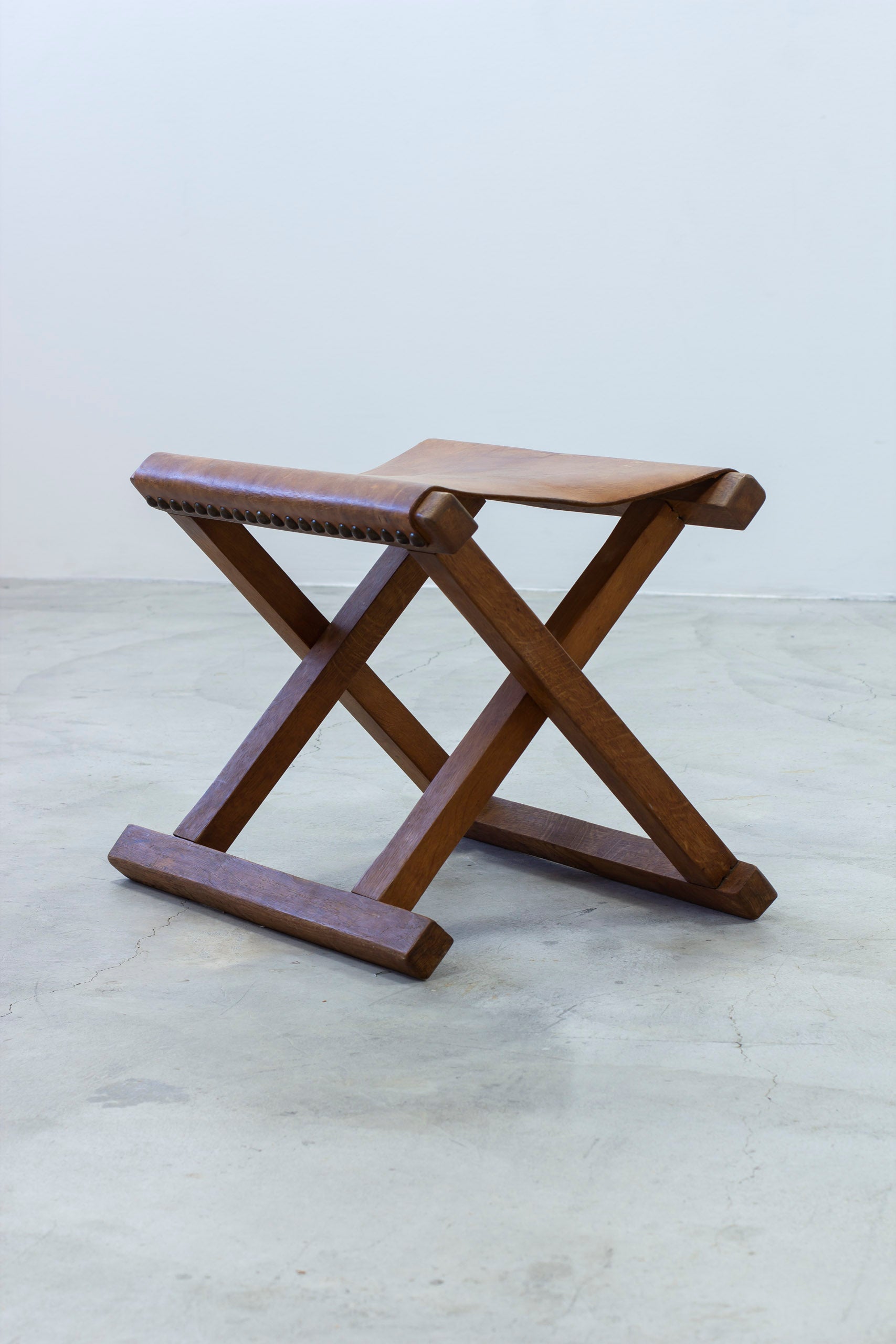 Danish leather and oak folding stool