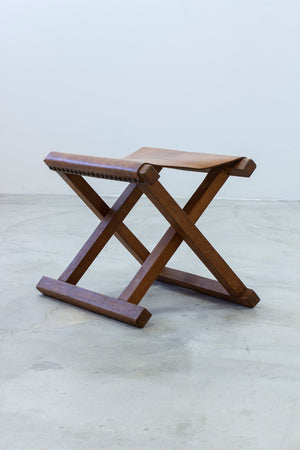 Danish leather and oak folding stool