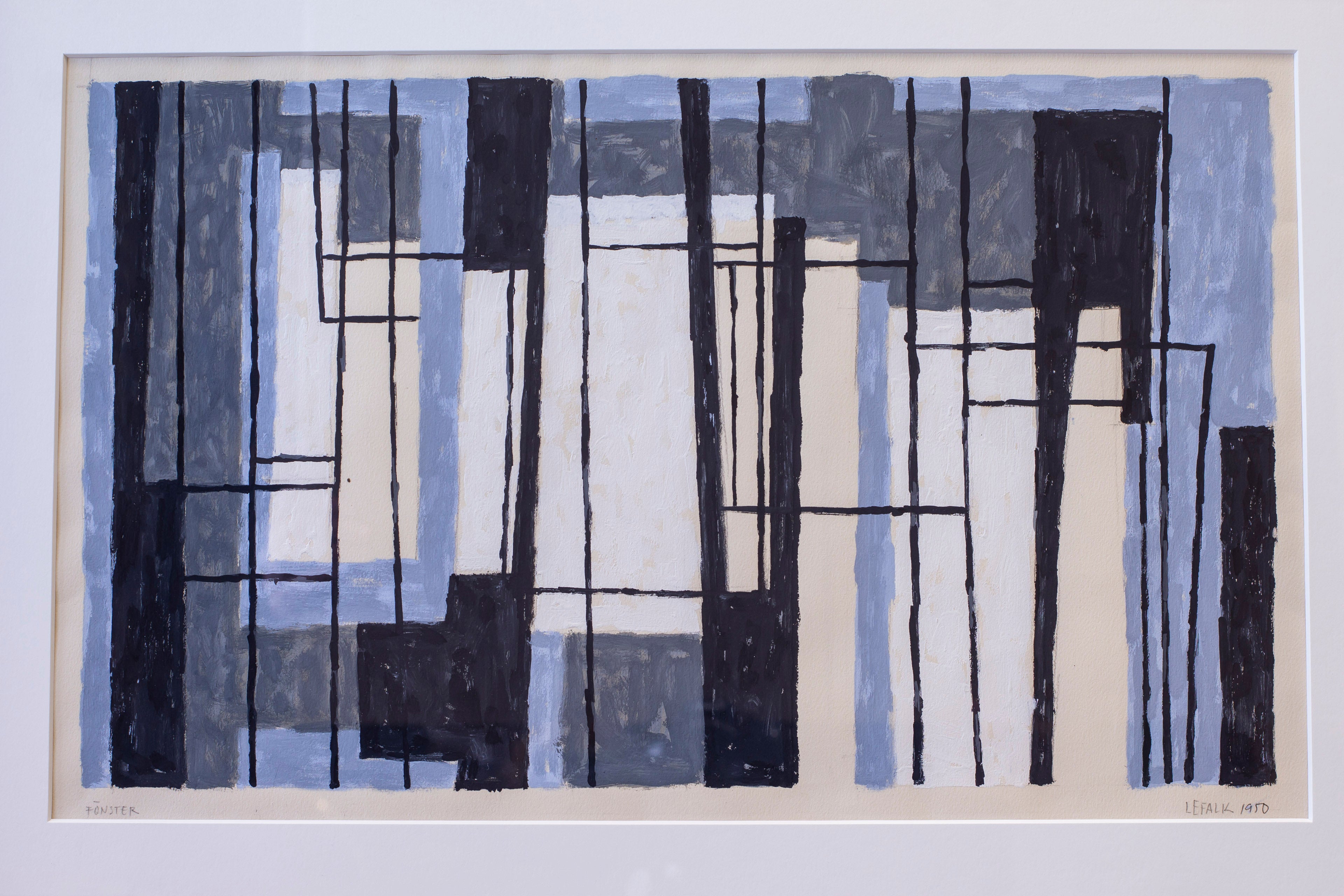 SOLD - "Windows" painting by Lars Erik Falk, 1950