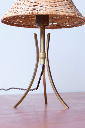 Pair of Swedish modern table lamps with rattan shades