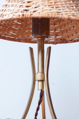 Pair of Swedish modern table lamps with rattan shades