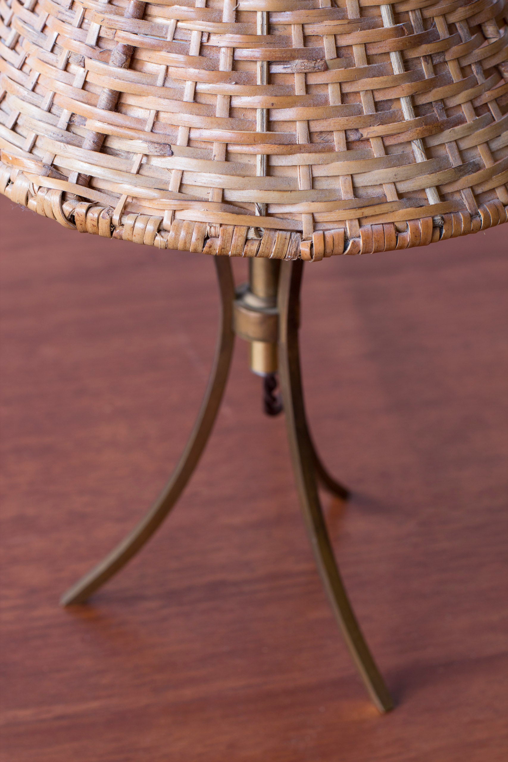 Pair of Swedish modern table lamps with rattan shades