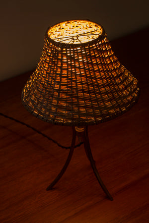 Pair of Swedish modern table lamps with rattan shades