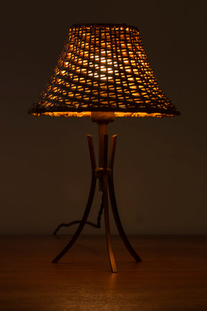 Pair of Swedish modern table lamps with rattan shades