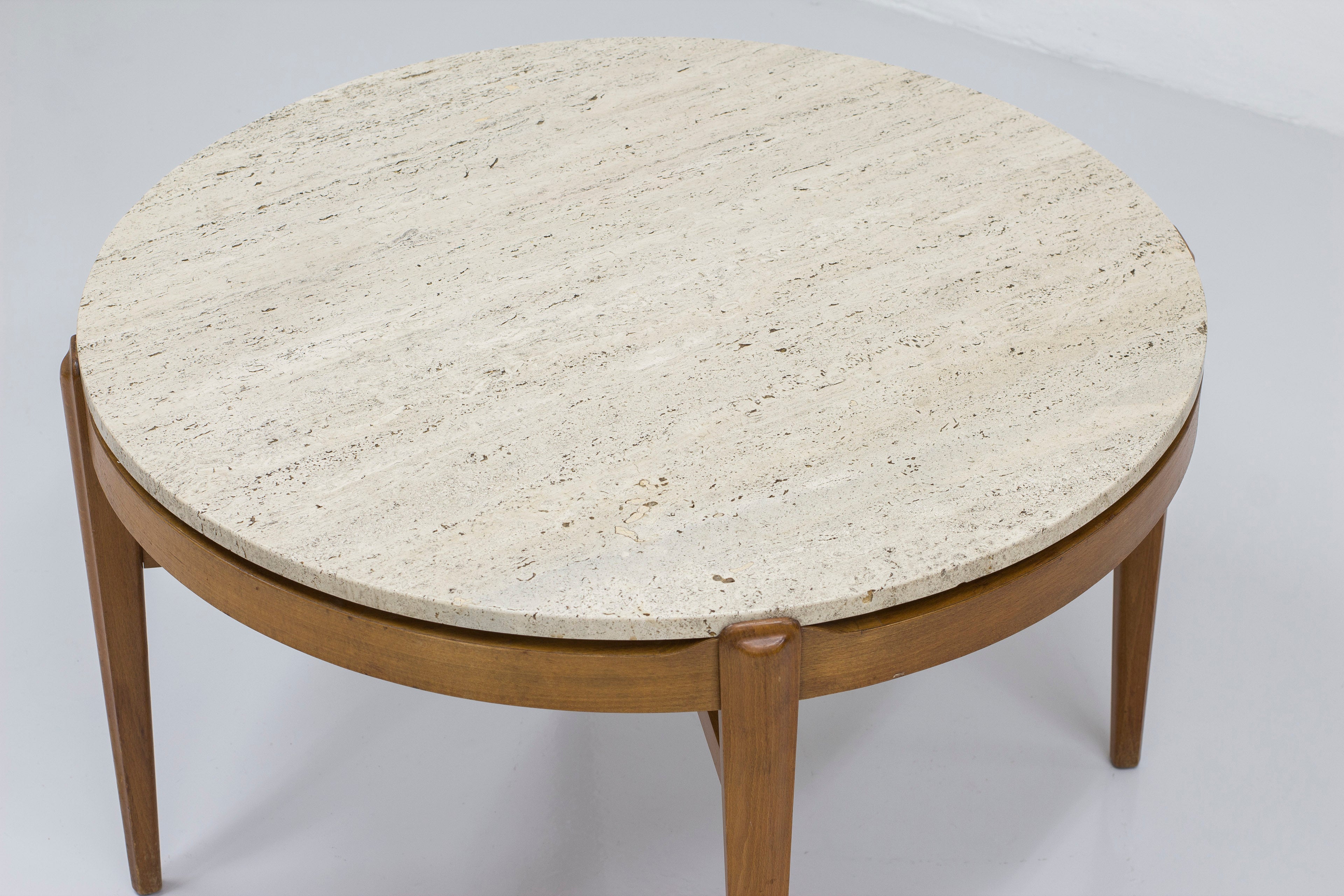 Swedish Modern travertine coffee table