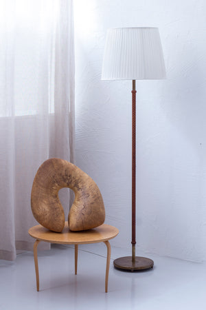 Swedish modern floor lamp with braided leather