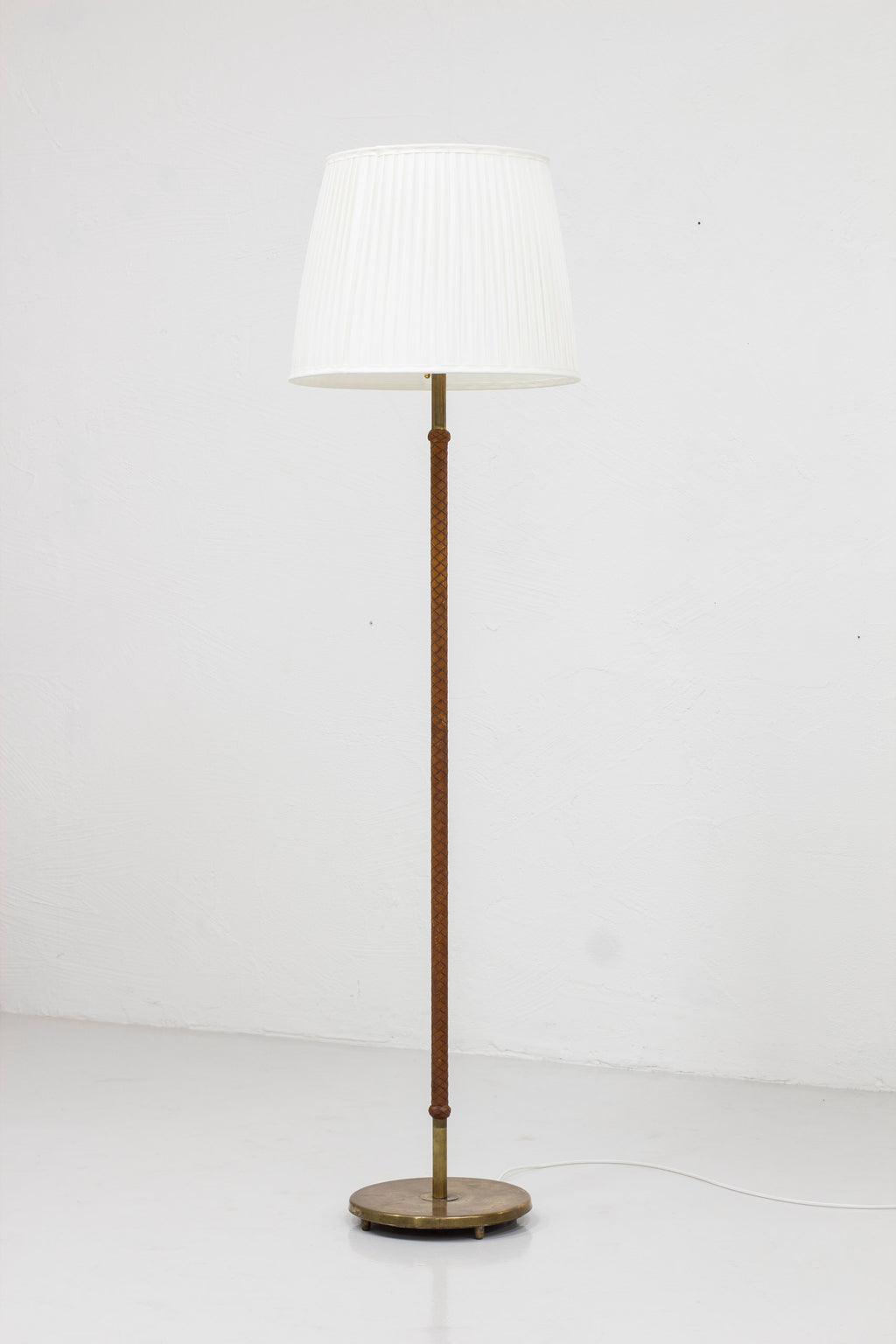 Swedish modern floor lamp with braided leather