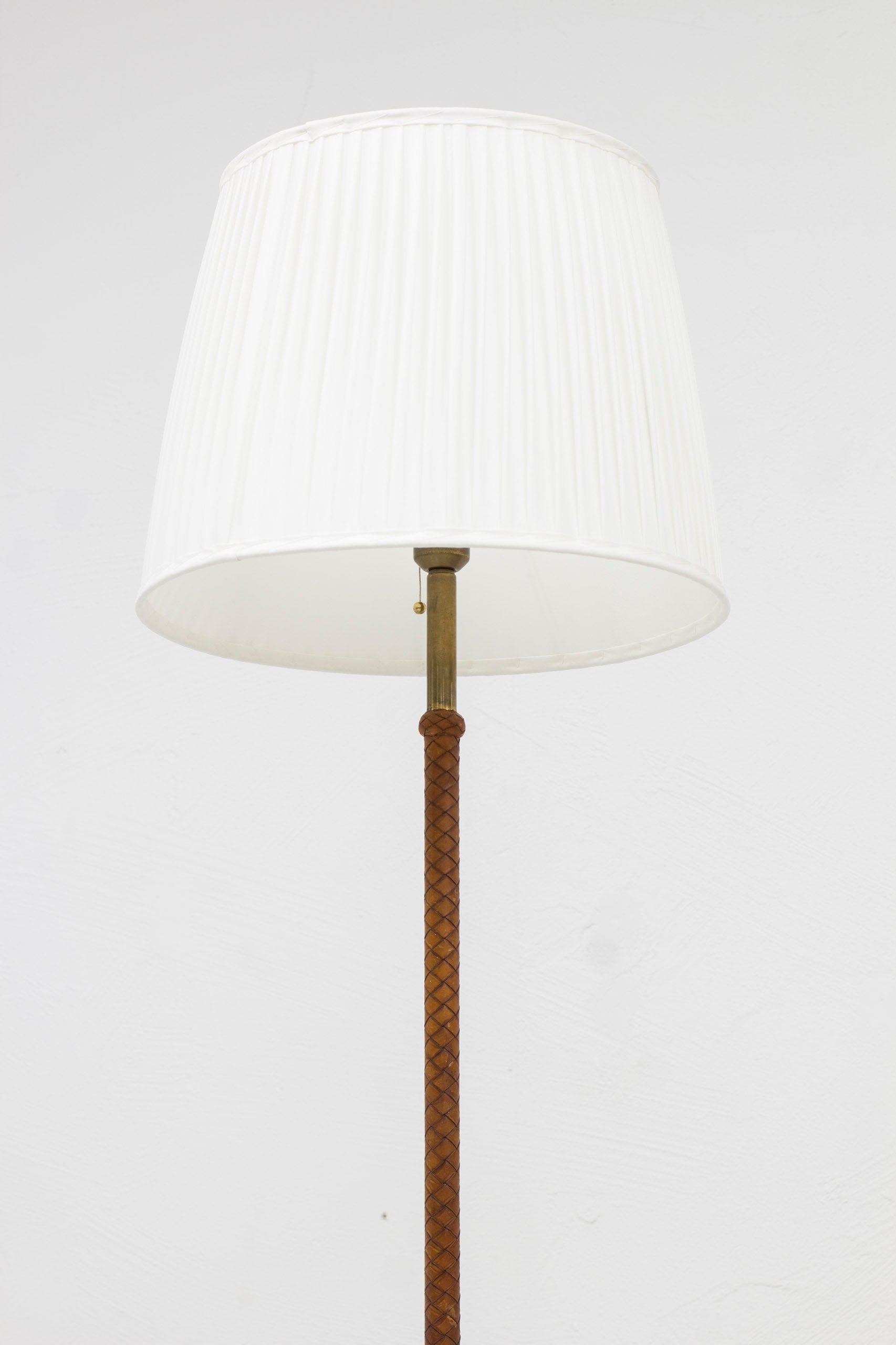 Swedish modern floor lamp with braided leather