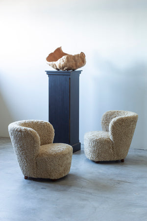 Pair of sheepskin chairs in the manner of Boesen