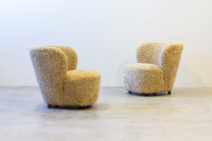 Pair of sheepskin chairs in the manner of Boesen