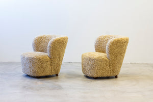 Pair of sheepskin chairs in the manner of Boesen