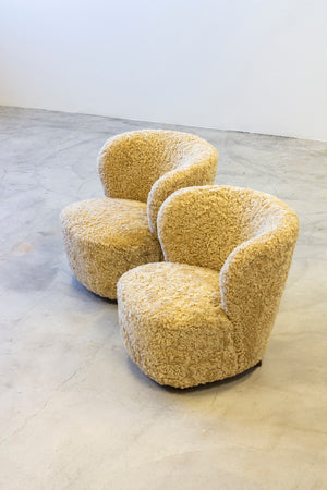 Pair of sheepskin chairs in the manner of Boesen