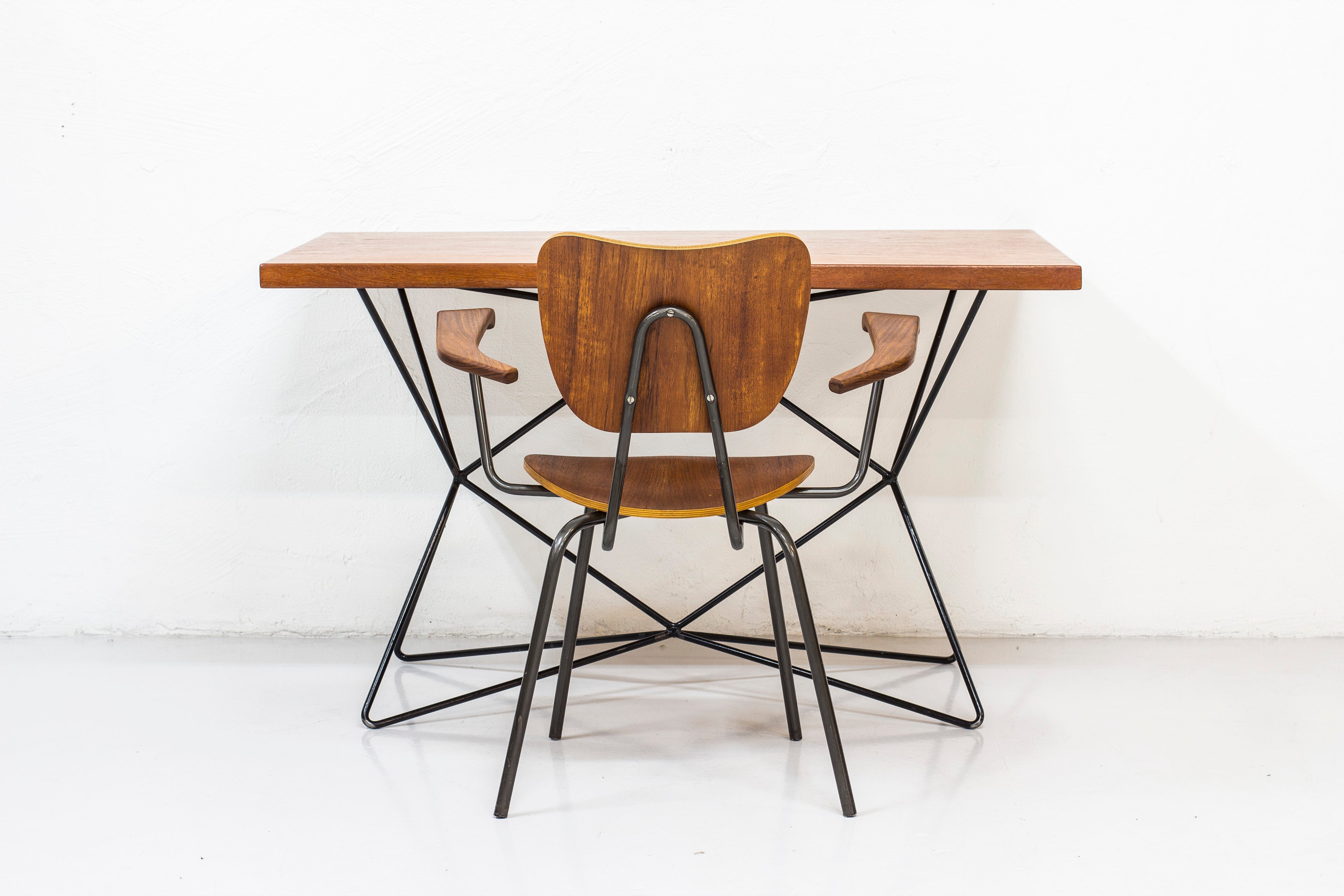 Swedish tubular steel and teak armchair