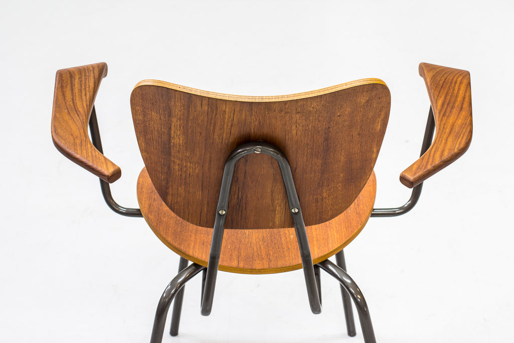 Swedish tubular steel and teak armchair