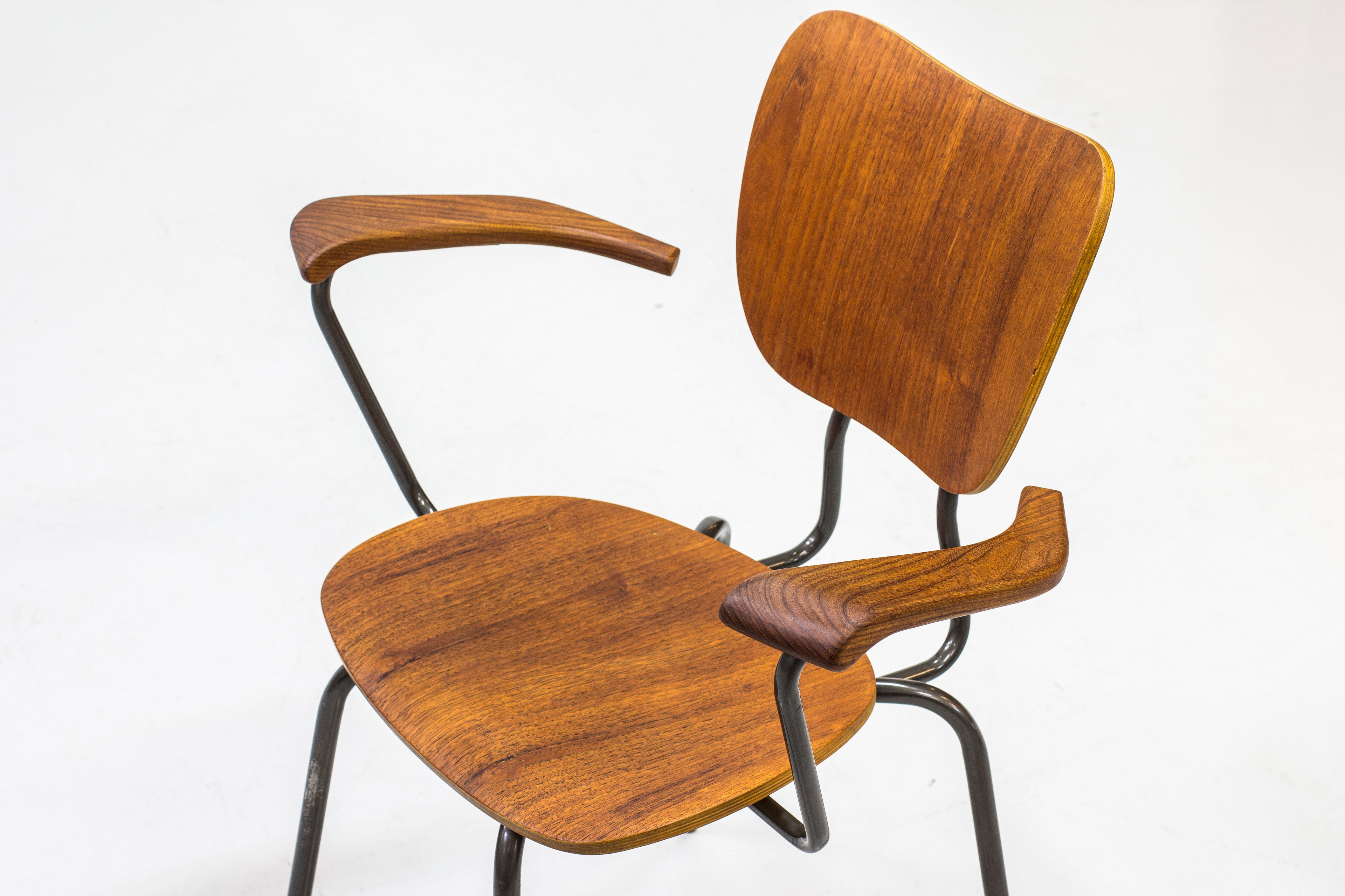 Swedish tubular steel and teak armchair