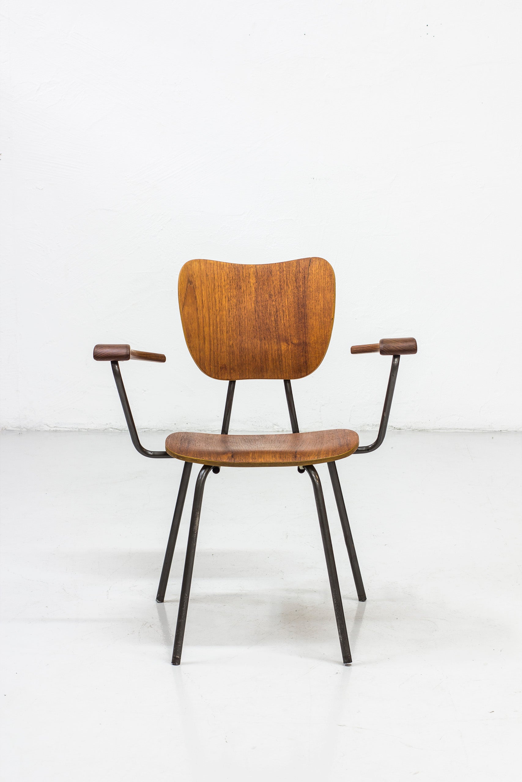 Swedish tubular steel and teak armchair