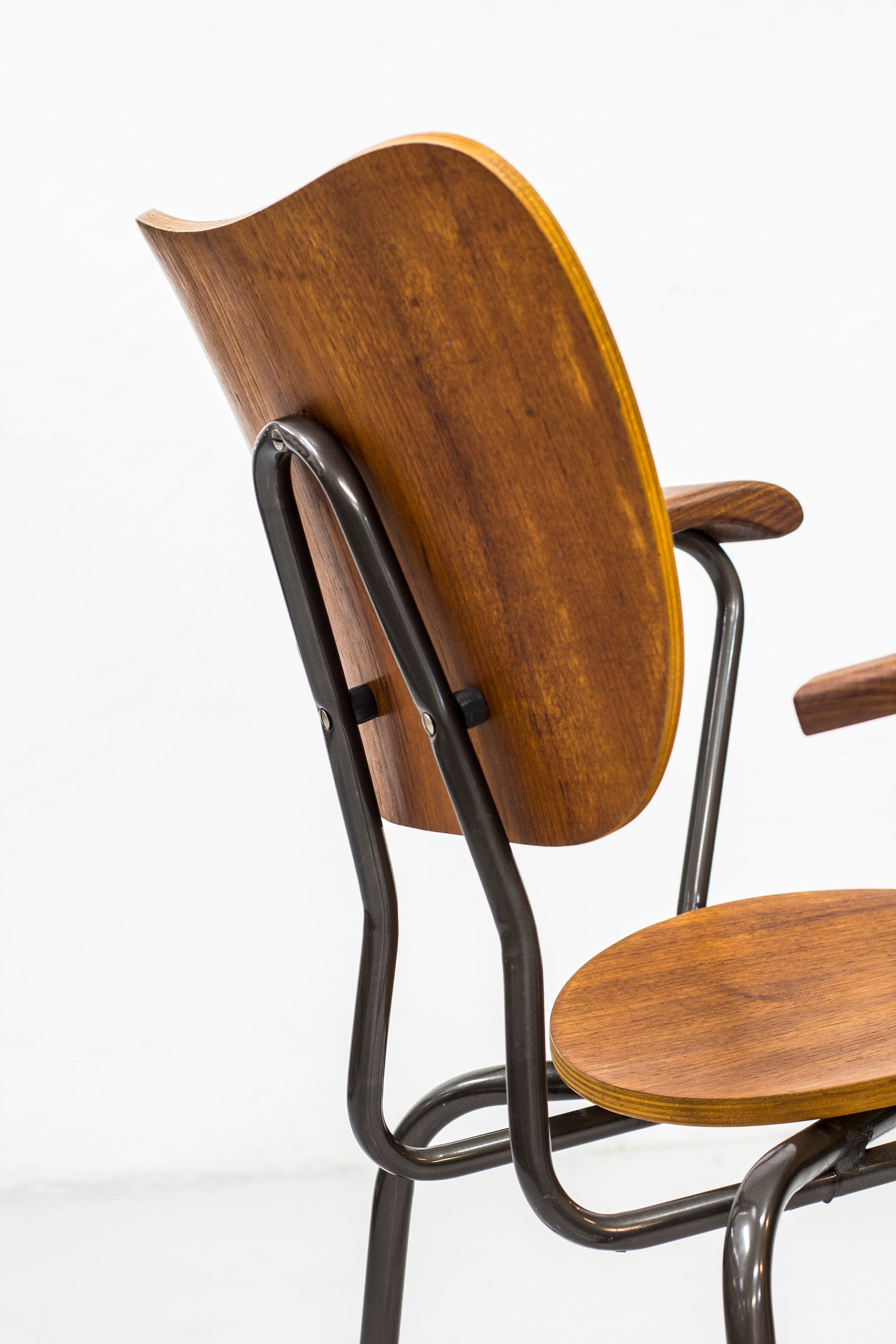 Swedish tubular steel and teak armchair