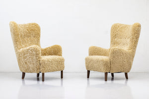 Danish modern high back chair with sheepskin