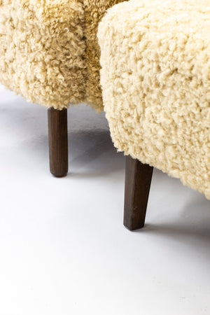 Danish modern high back chair with sheepskin