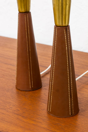 Leather table lamps in the manner of Pape